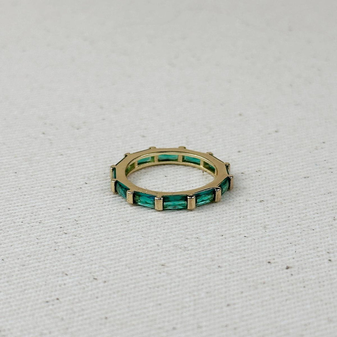 GoldFi - 18k Gold Filled Baguette CZ Band Ring: Emerald / 7.5