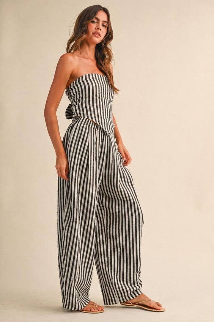 Klesis - Striped Smocked Back Tie Handkercheif Top and Barrel