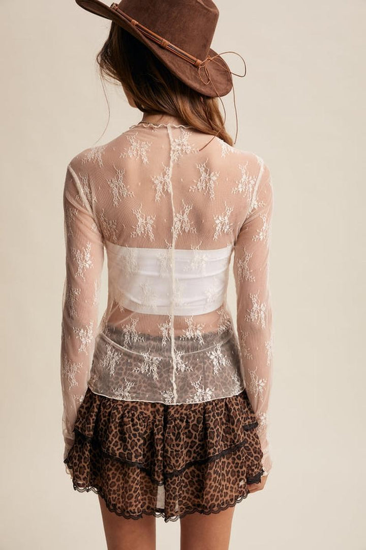 Listicle - Sheer Lace Long-Sleeve Top