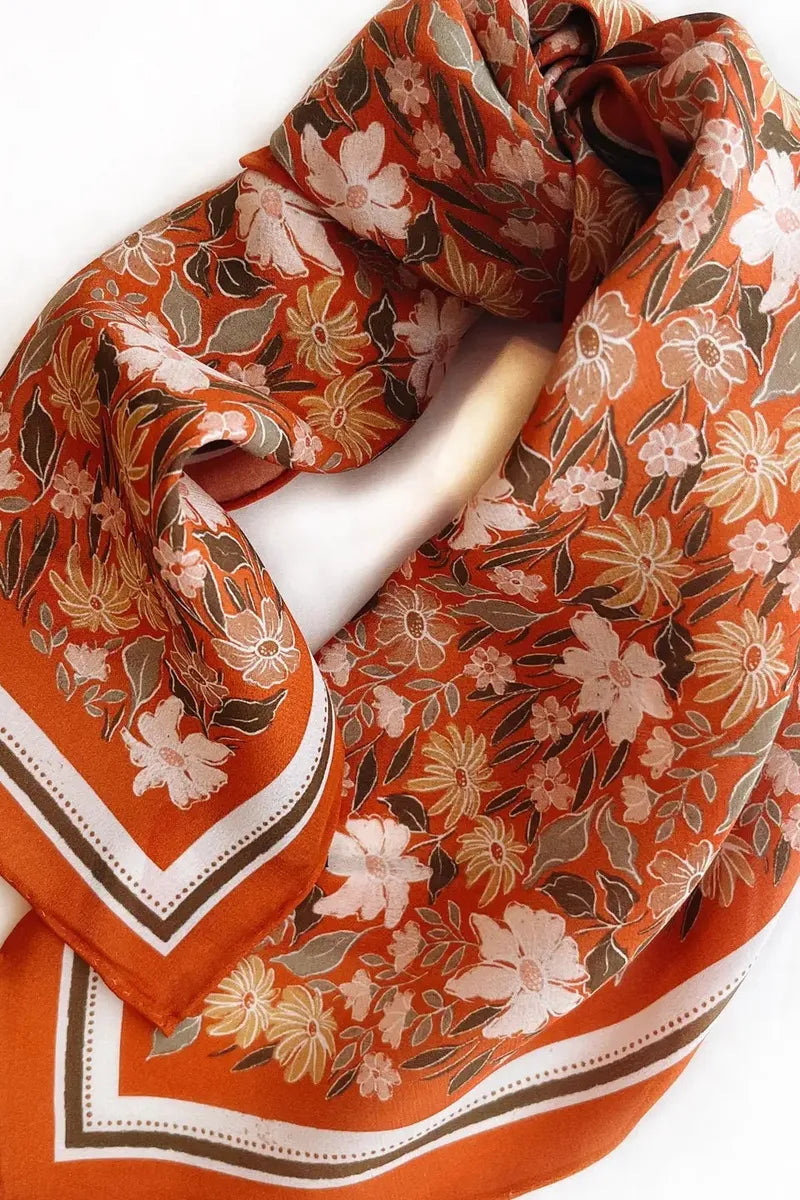 Flora West Design - 100% Silk Bandana Scarf - Botanical Garden Floral Western
