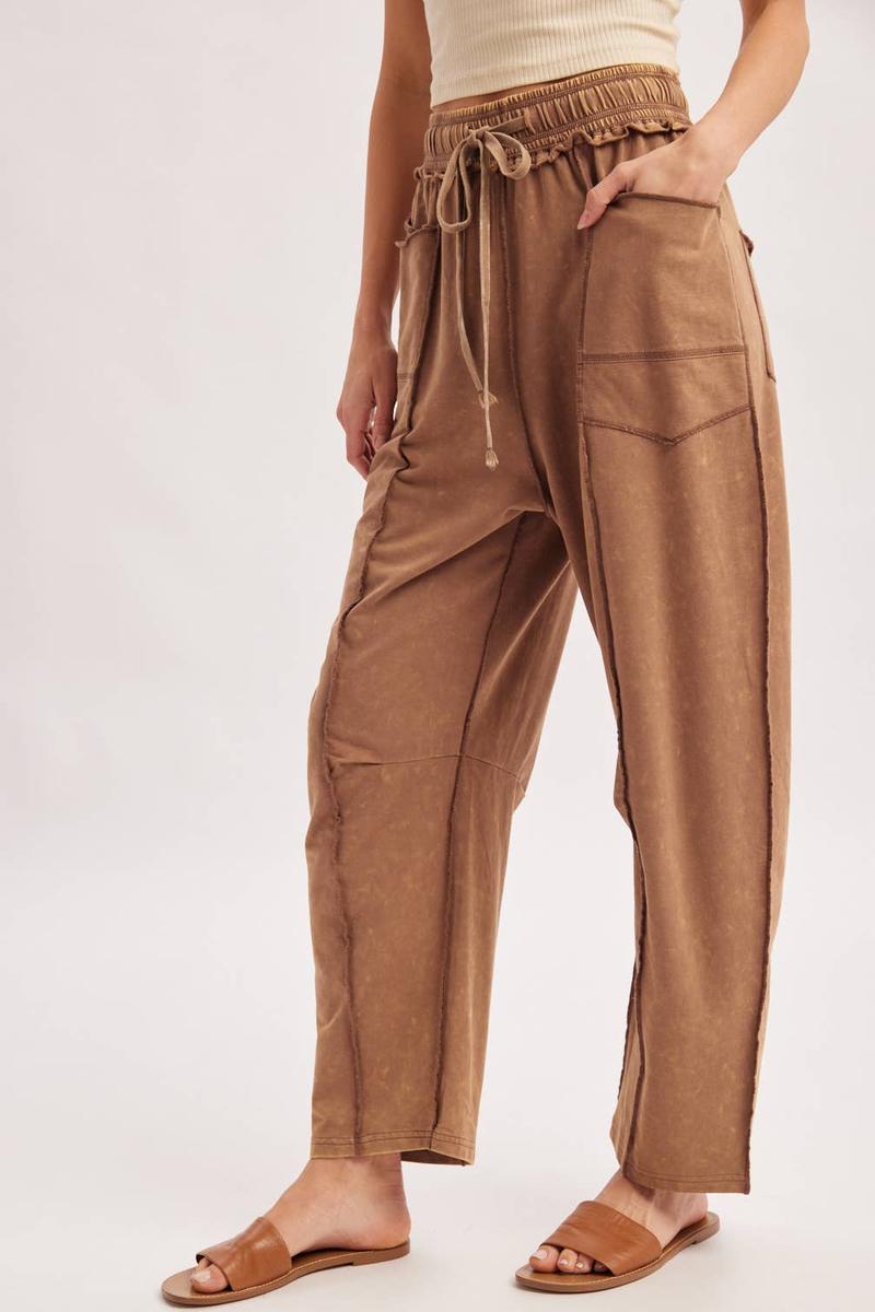 Bluivy - Washed Out Exposed Seam Barrel Pants in Latte