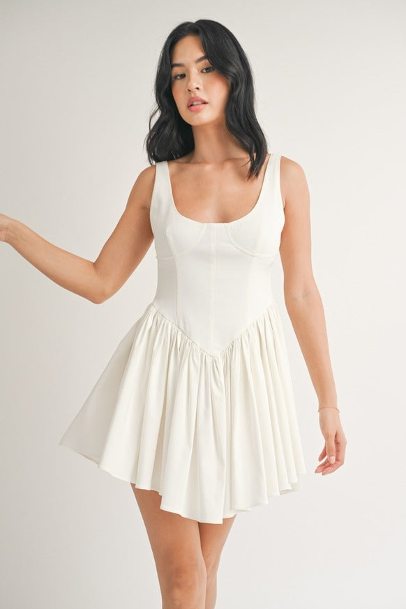 Klesis - Scoop Neck Sleeveless Pleated Flare Mini Dress