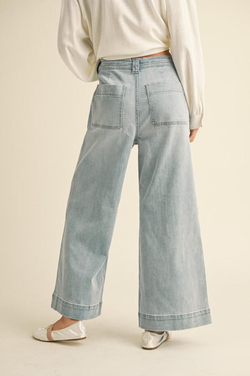 MIOU MUSE - Washed Denim with Tie Front Pants in Denim