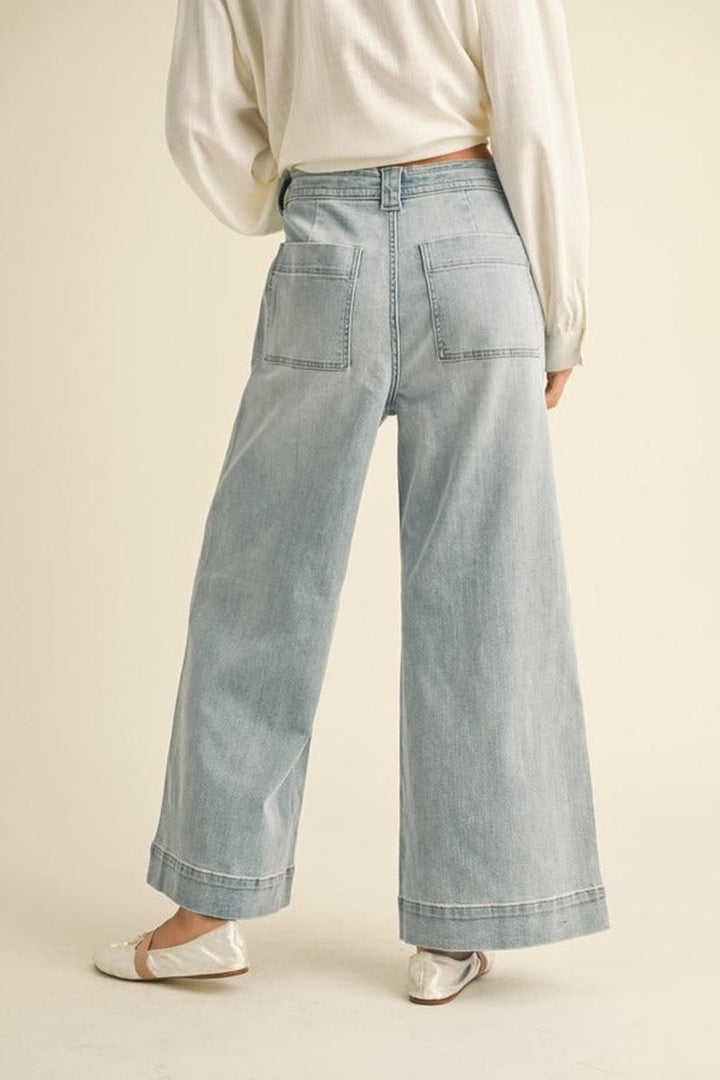 MIOU MUSE - Washed Denim with Tie Front Pants in Denim