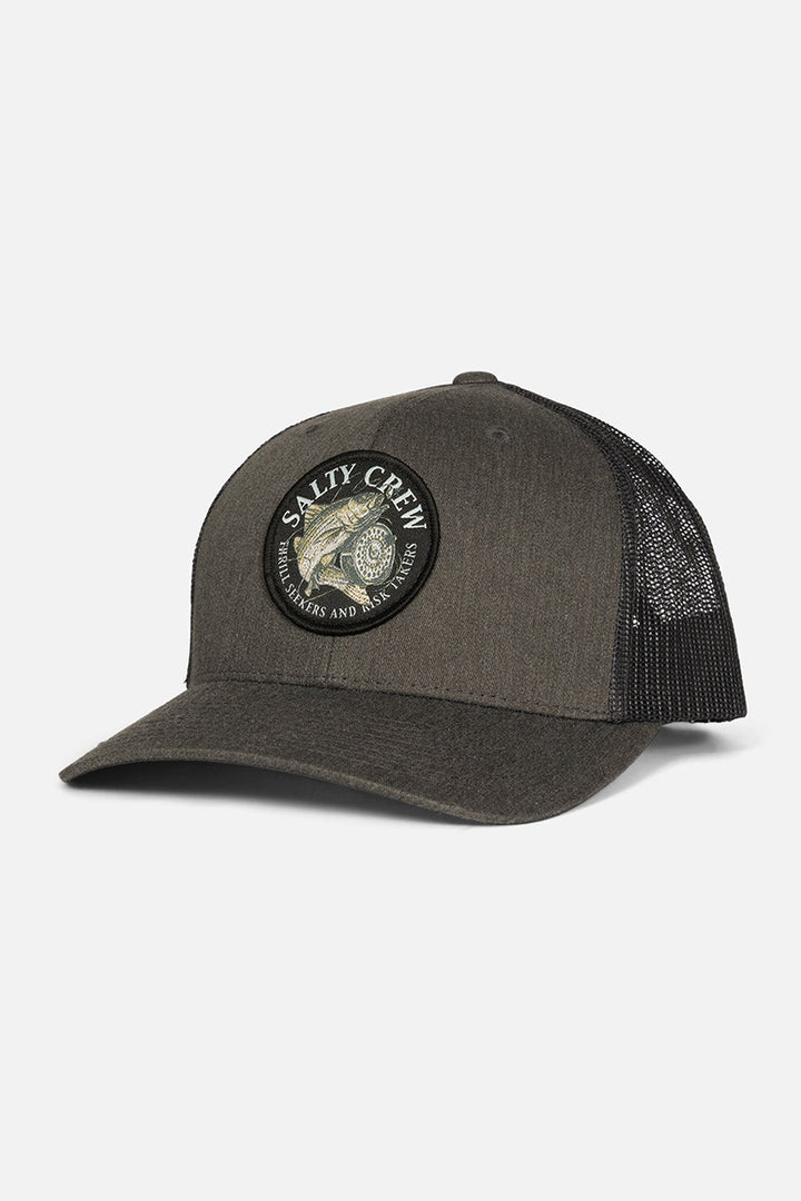Salty Crew - Reel Fly Retro Trucker Hat in Dark Heather Grey