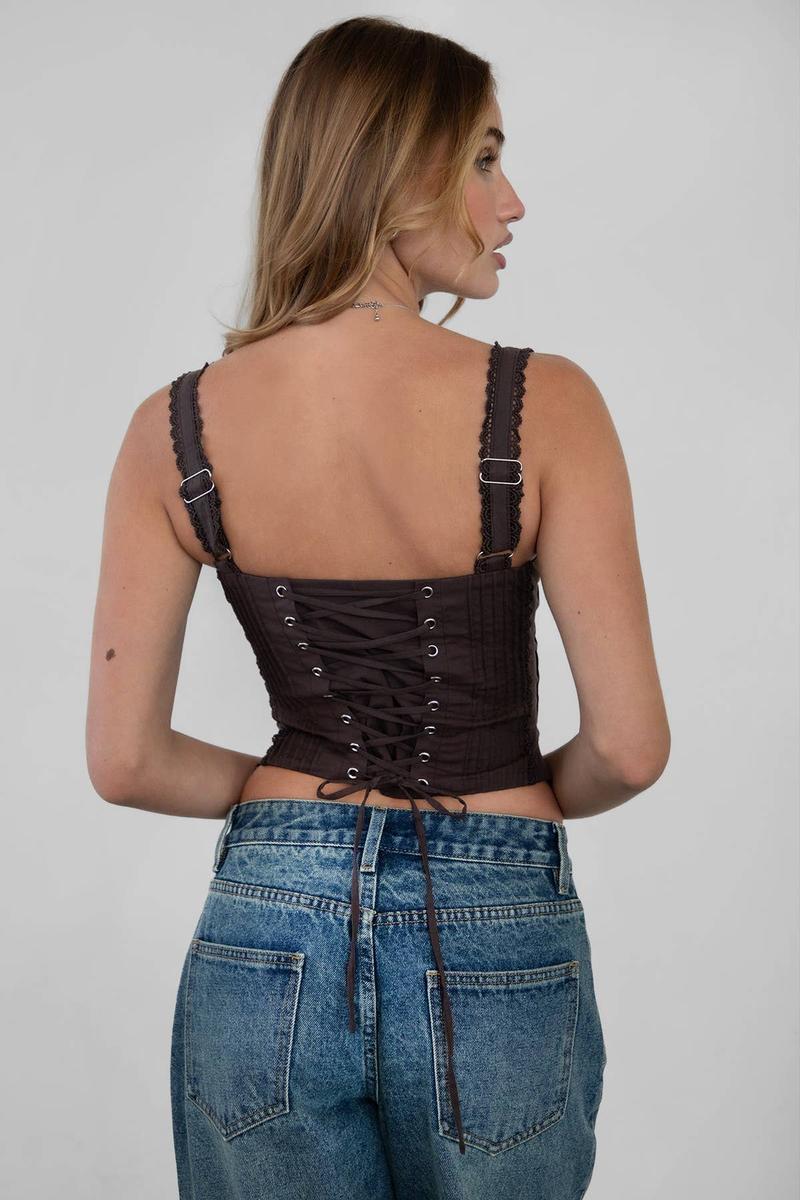 TICTOC - TILLA Sweetheart Neckline with Lace Trim Milkmaid Corset Top in Black