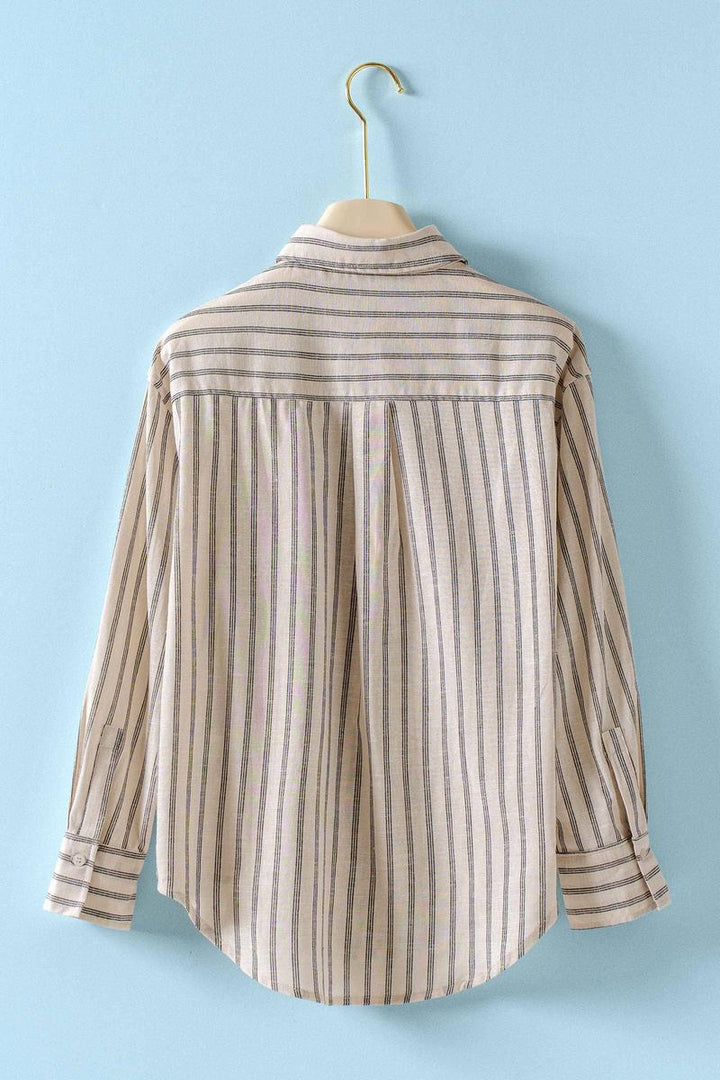 Urban Daizy - Striped Linen Blend Button Up Shirt in Natural