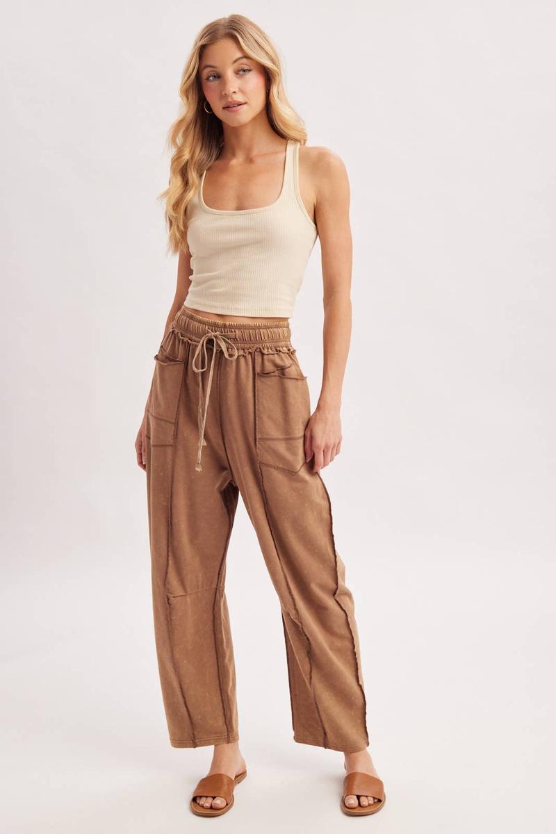 Bluivy - Washed Out Exposed Seam Barrel Pants in Latte
