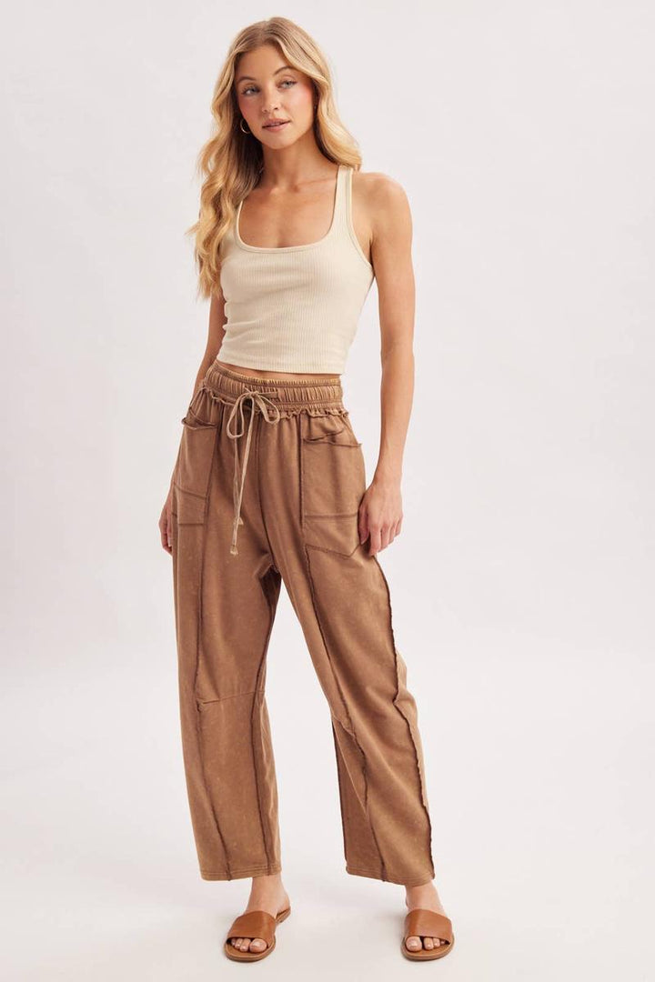 Bluivy - Washed Out Exposed Seam Barrel Pants in Latte