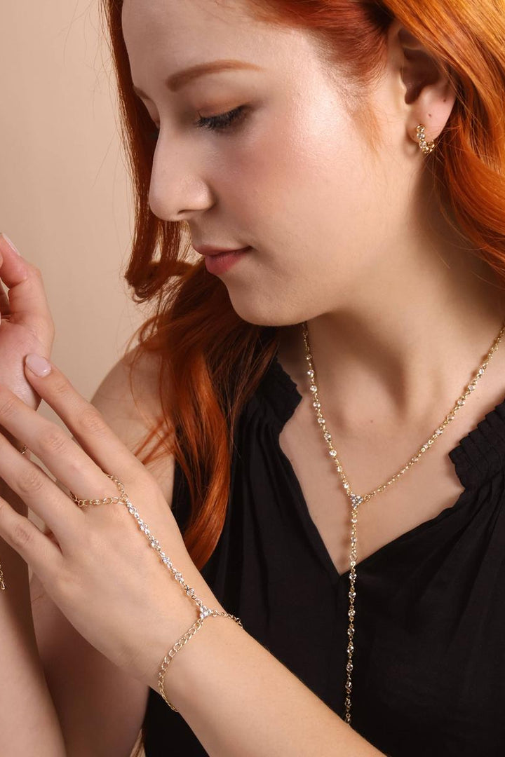 GoldFi - 18k Gold Filled Dainty Round Bezel CZ Hand Chain