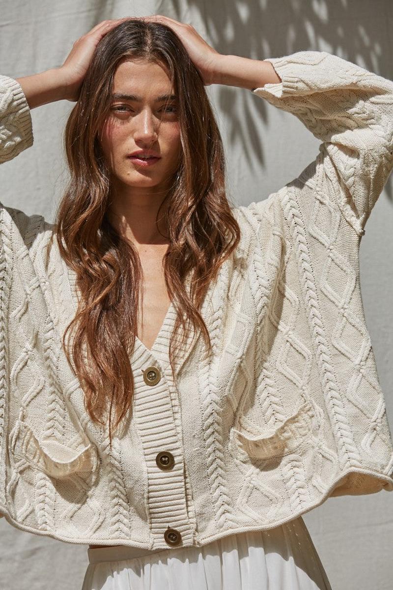 By Together - Cable Knit Cardigan in Natural