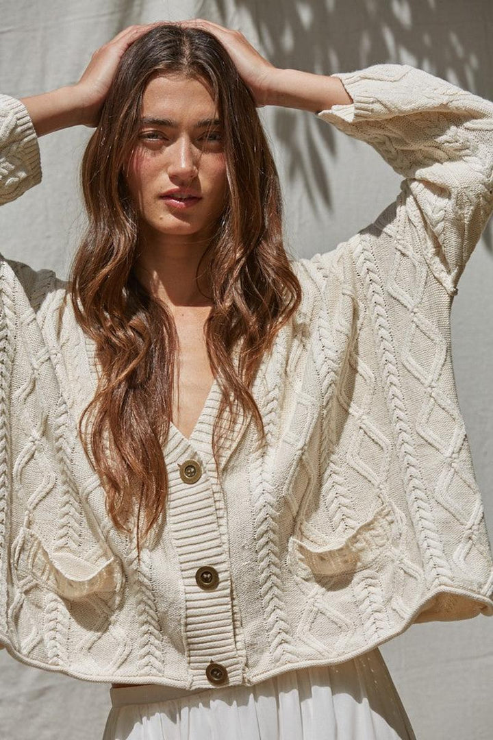 By Together - Cable Knit Cardigan in Natural