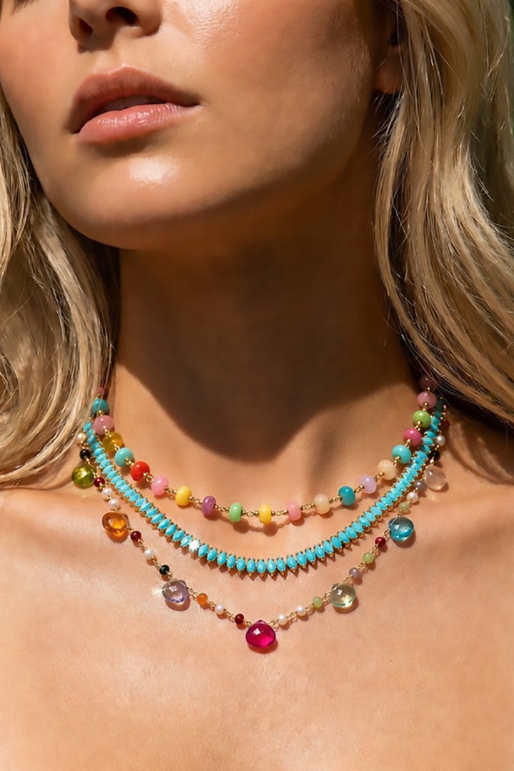 Native Gem - Gum Drop Necklace Short Rainbow in Gold