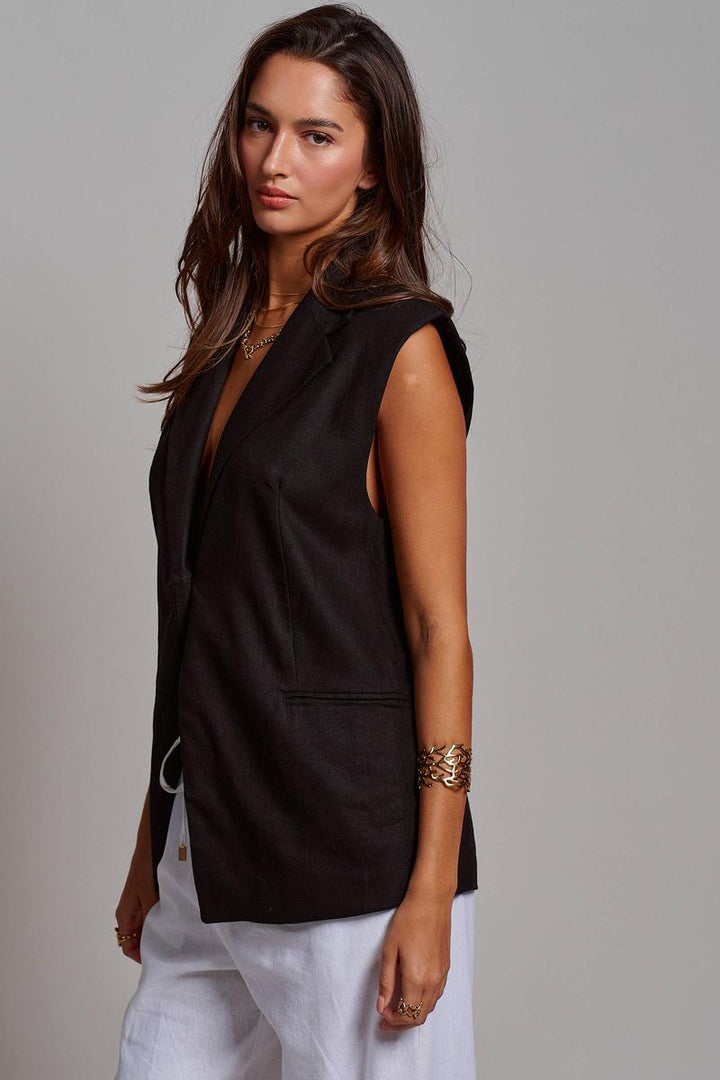 Urban Daizy - Linen Blend Tailored Notched Lapel Vest
