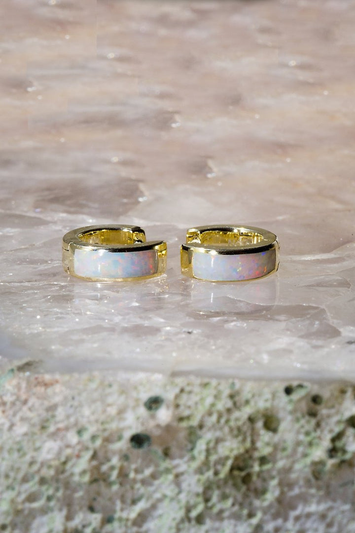 Native Gem - Shay Huggies with White Opal in 14k Gold Vermeil