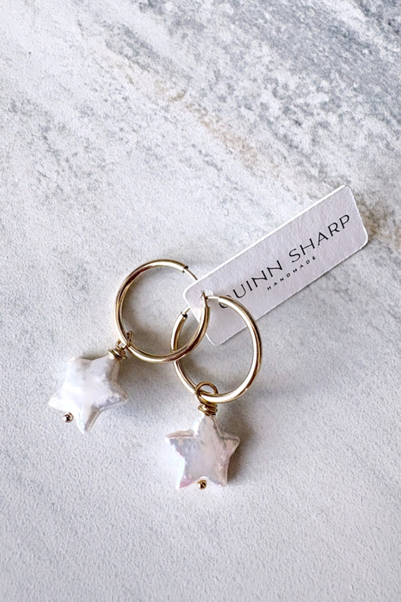 Quinn Sharp - Gold Filled Small Endless Hoops Freshwater Heart, Star Pearl