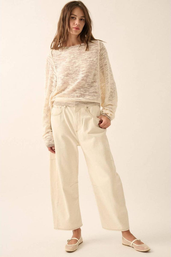 Promesa - Burnout Knit Dolman-Sleeve Sweater in Cream