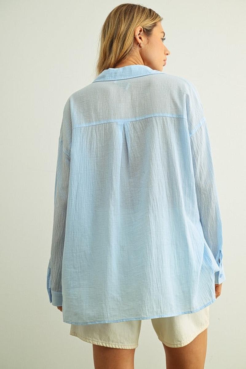 MIOU MUSE - Buttondown Basic Cotton Shirts in Sky Blue