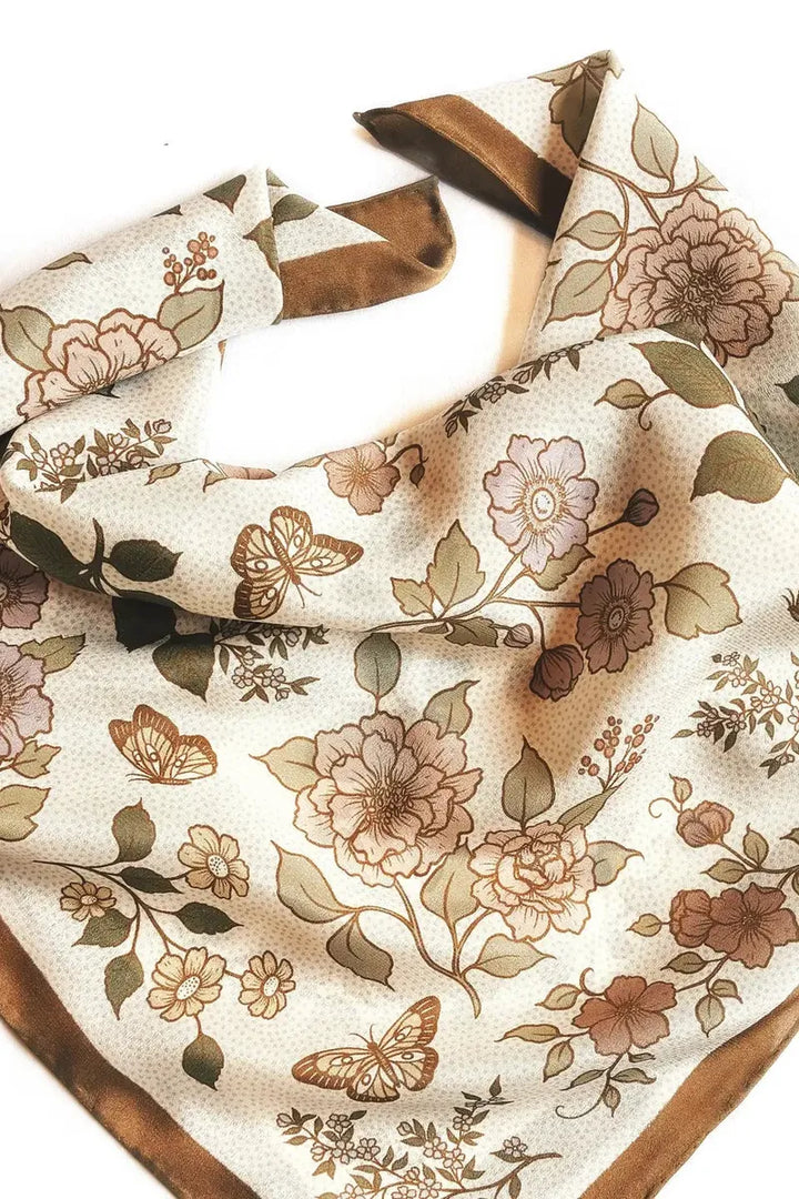 Flora West Design - 100% Silk Bandana Western Floral & Butterfly