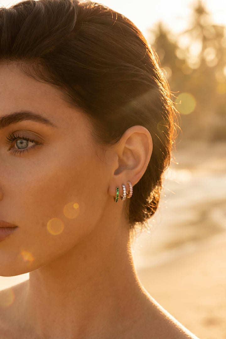 Native Gem - Paradox Huggies in Gold with Emerald