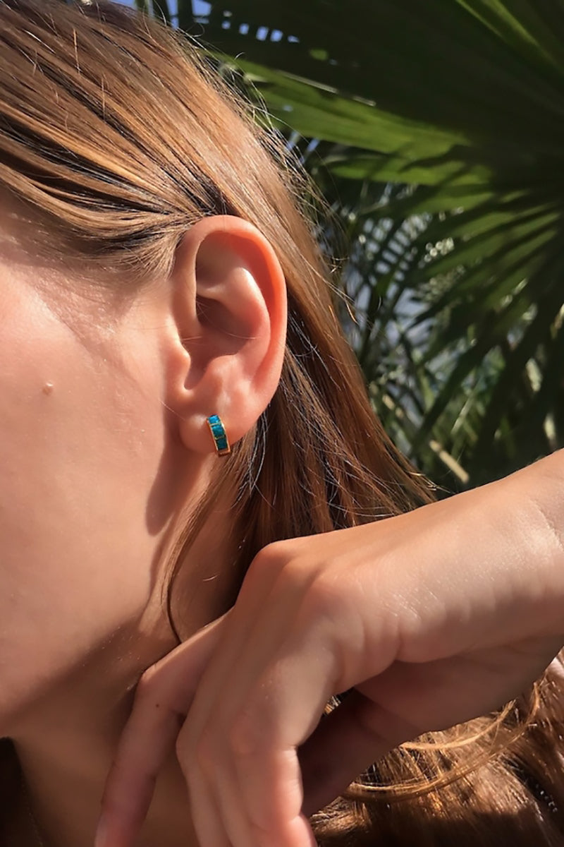 Native Gem - Shay Huggies in Turquoise Opal in Gold