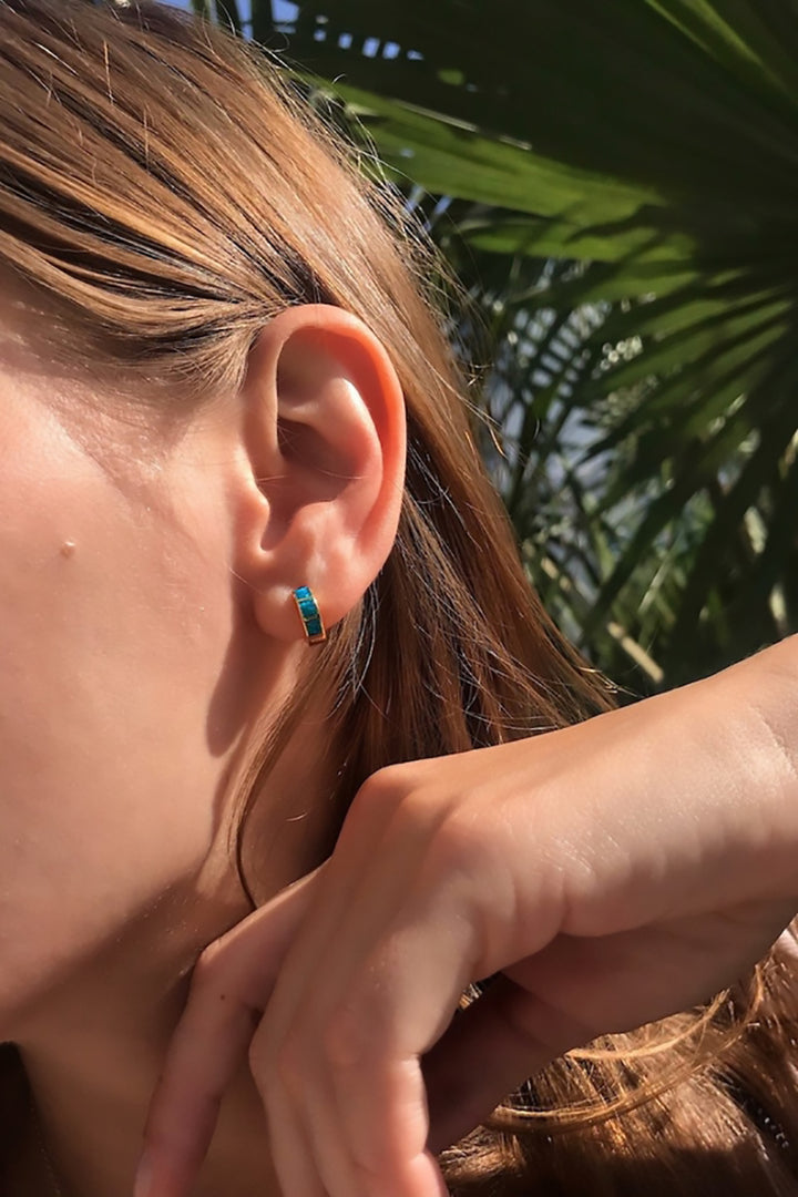 Native Gem - Shay Huggies in Turquoise Opal in Gold