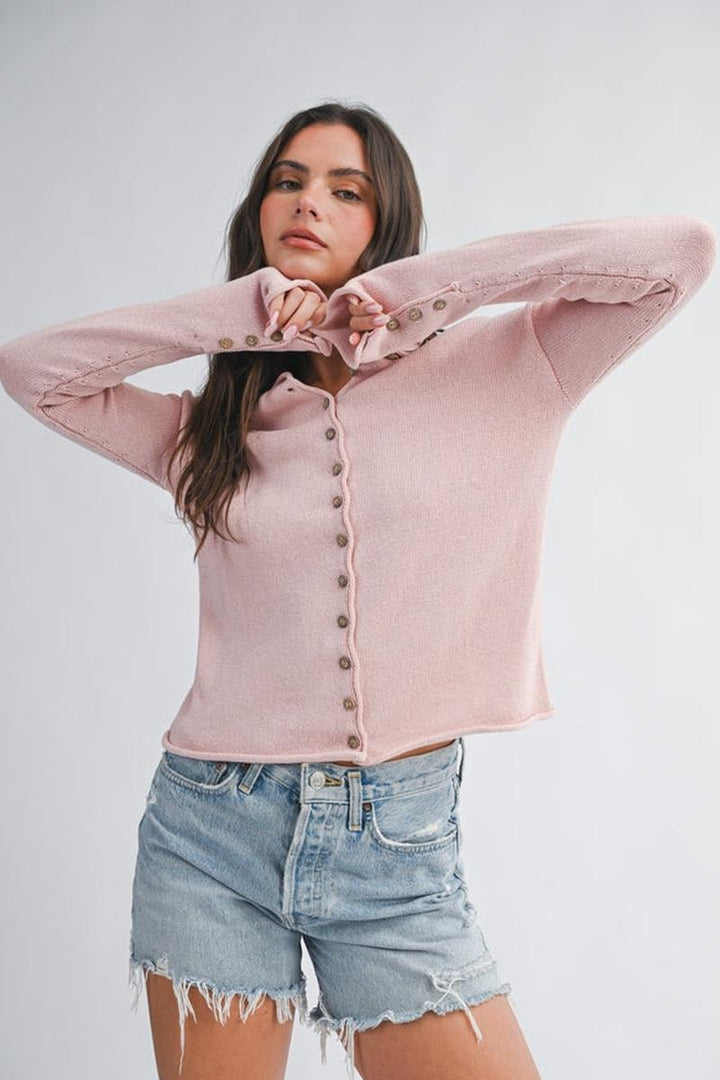 AEMI + CO - Button Front Cropped Knit Cardigan