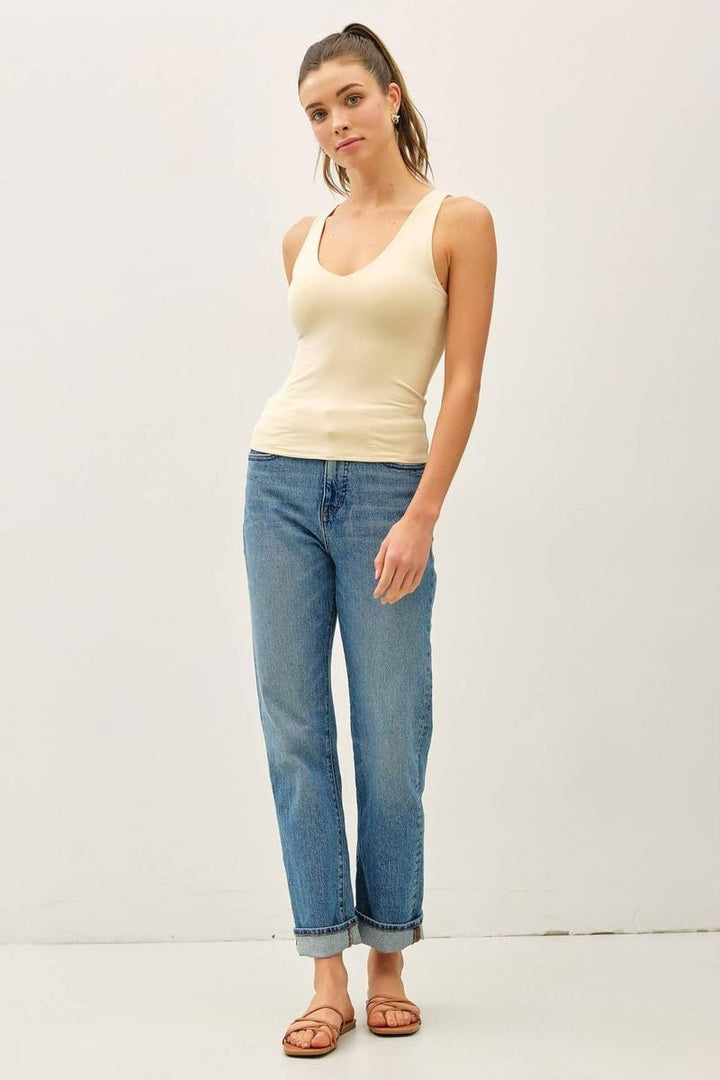 Be Cool - Basic Full Length V-Neck Tank in Butter