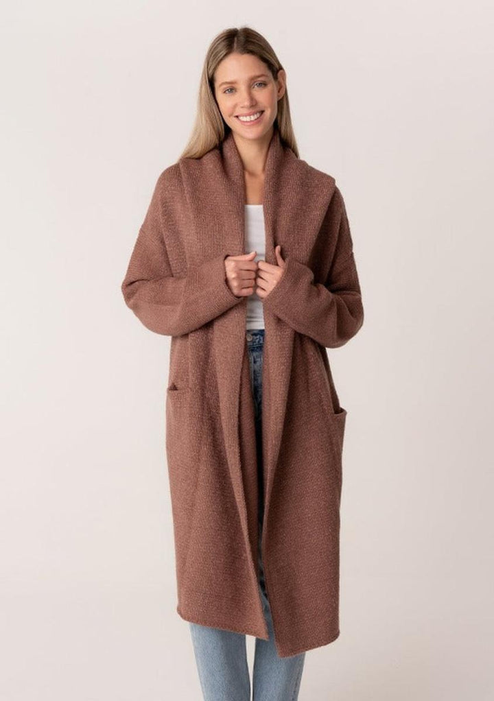 Lovestitch -  Cozy Oversized Two Pocket Hooded Cardigan in Vintage Mauve