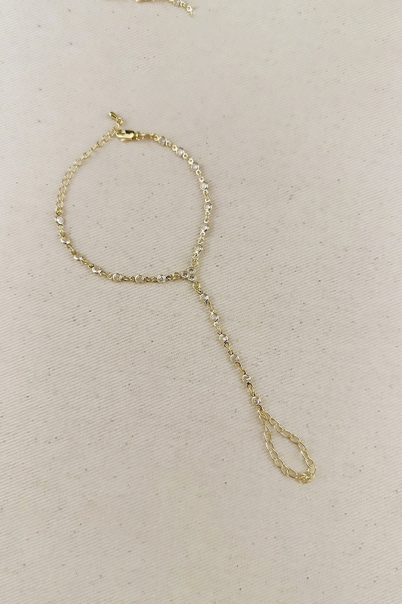 GoldFi - 18k Gold Filled Round Bezel Cubic Zirconium Hand Chain