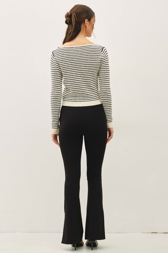Be Cool - Stripe Cropped Vneck Cardigan