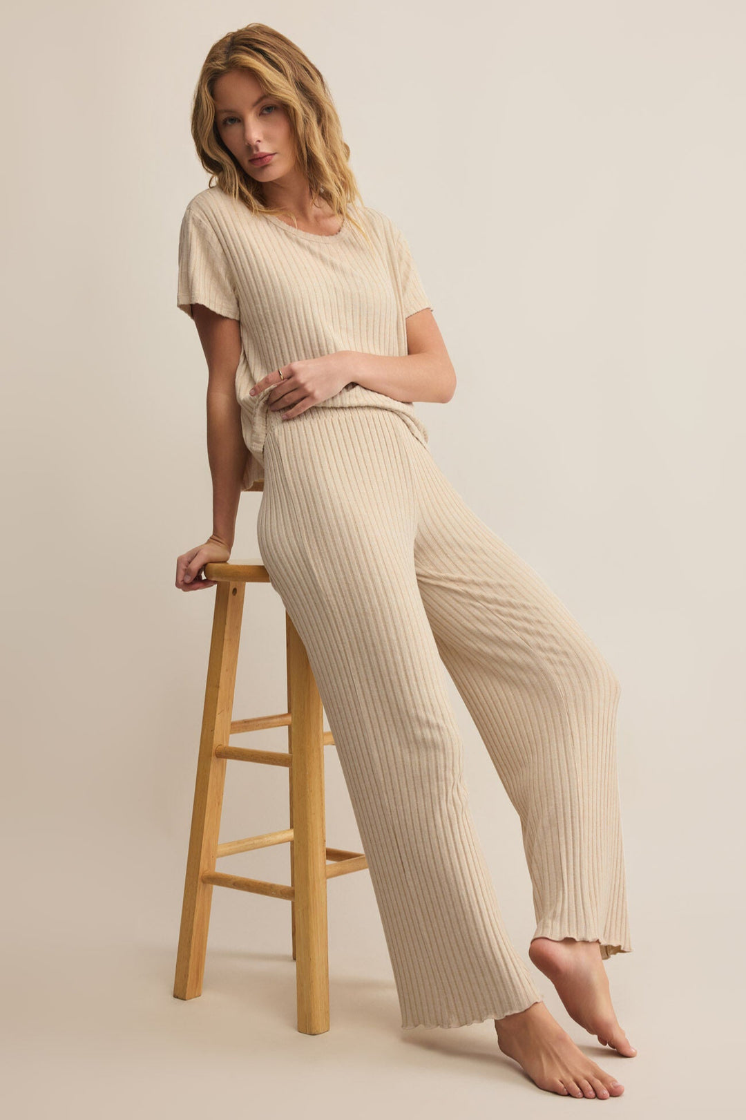 Z Supply - Dawn Smocked Rib Pant in Light Oatmeal Heather
