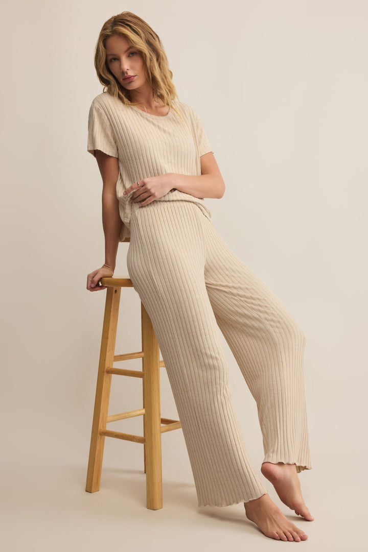 Z Supply - Dawn Smocked Rib Pant in Light Oatmeal Heather