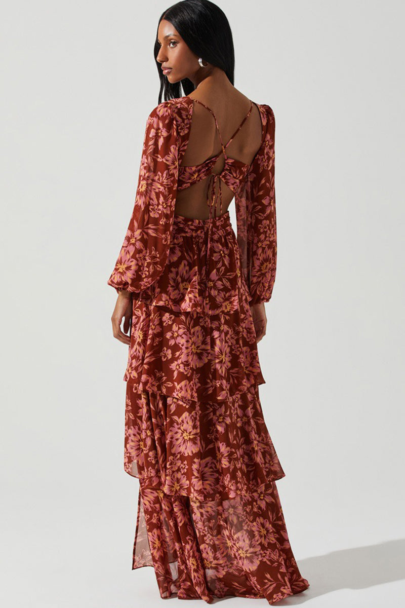 Astr - Anora Floral Tiered Maxi Dress in Rust Floral