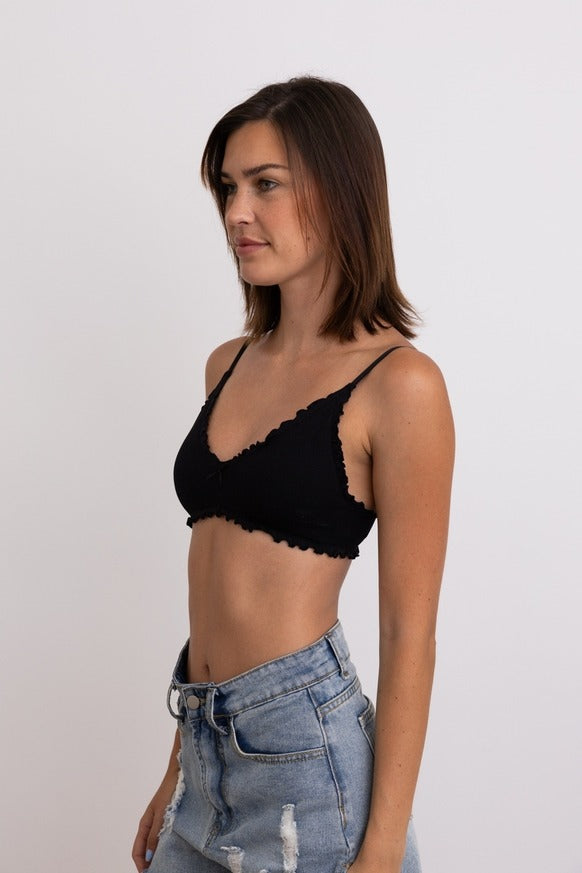 Leto Accessories - Seamless Lettuce Edge Bow Tie Triangle Bralette