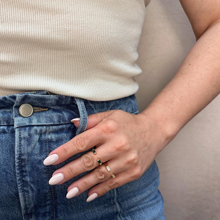 GoldFi - 18k Gold Filled Baguette CZ Band Ring: Clear / Large (9 -10.5 US)