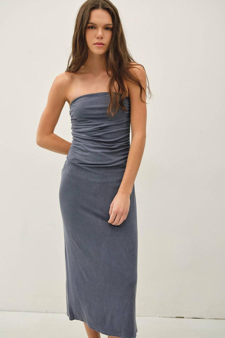 Be Cool - Basic Ribbed Garment Dye Midi Tube Dress