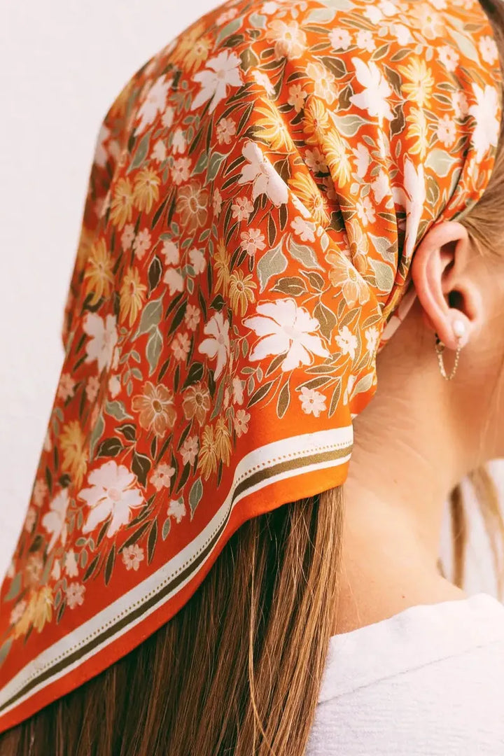Flora West Design - 100% Silk Bandana Scarf - Botanical Garden Floral Western