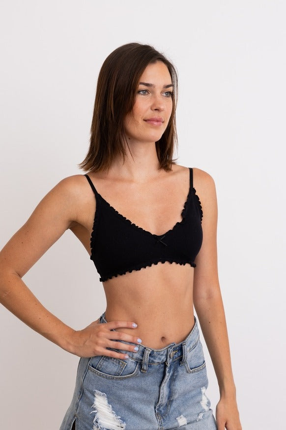 Leto Accessories - Seamless Lettuce Edge Bow Tie Triangle Bralette