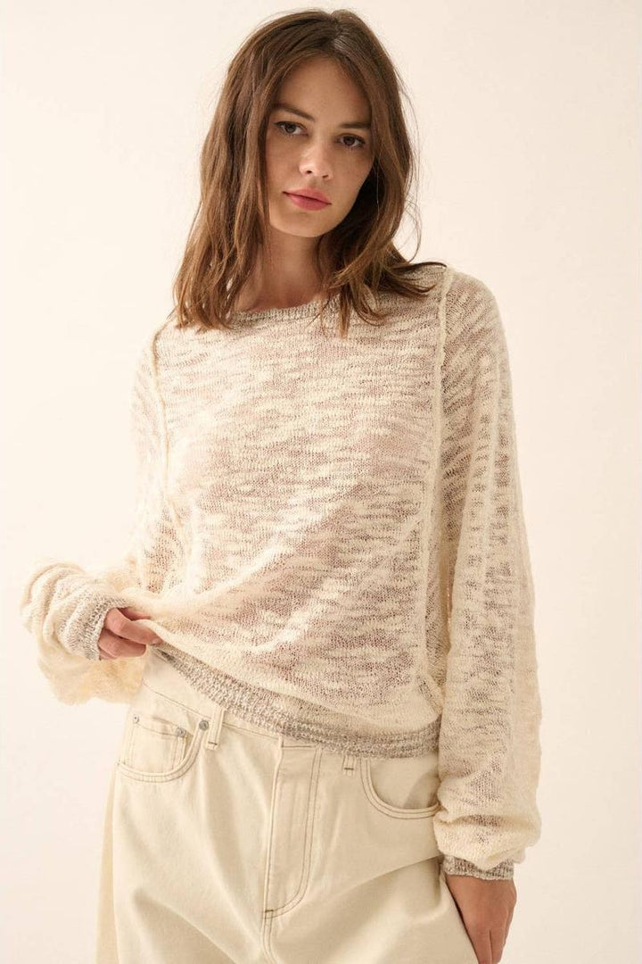 Promesa - Burnout Knit Dolman-Sleeve Sweater in Cream