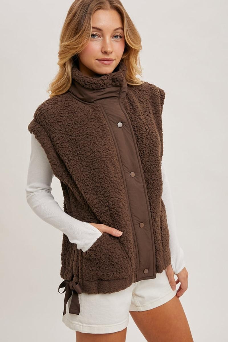 Bluivy - Button Down Mock Neck Fleece Sherpa Vest