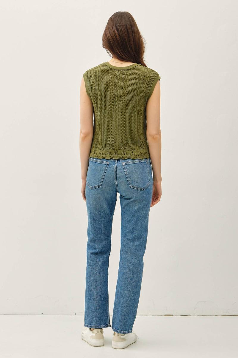 Be Cool -  Button Up Crochet Knit Tank in Moss