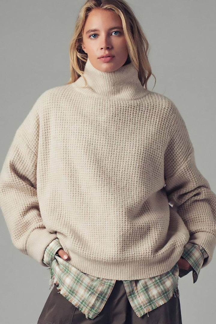 Urban Daizy - Relaxed Waffle Knit High Neck Sweater