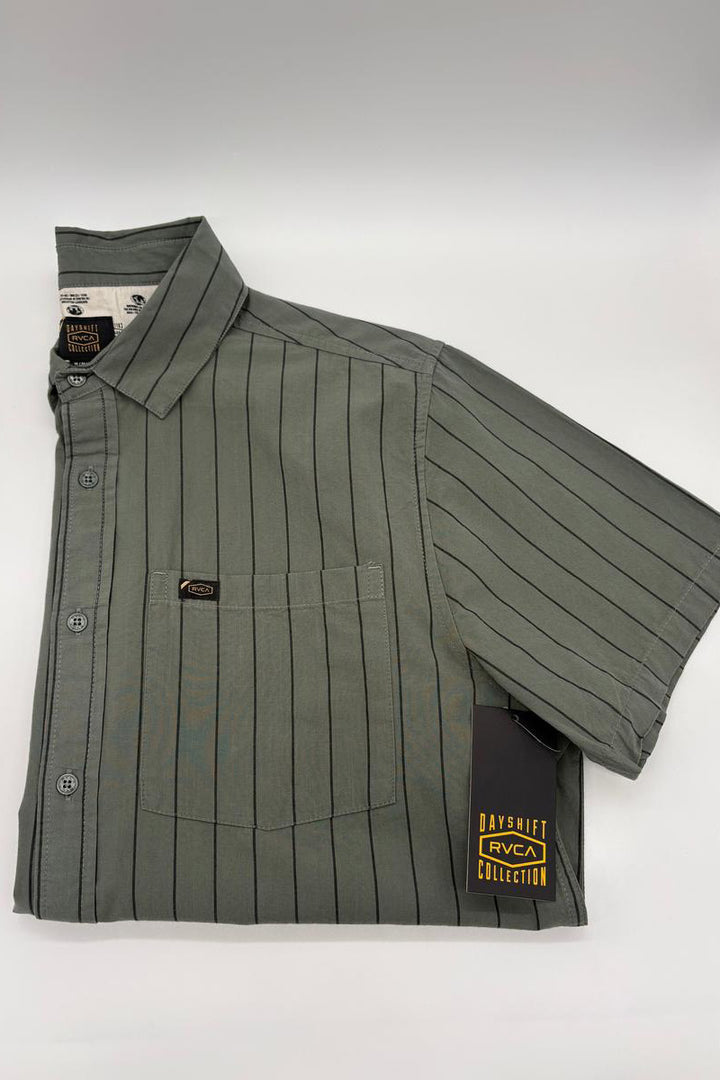 RVCA - Dayshift Workwear Stripe Short Sleeve Shirt In Sage Leaf