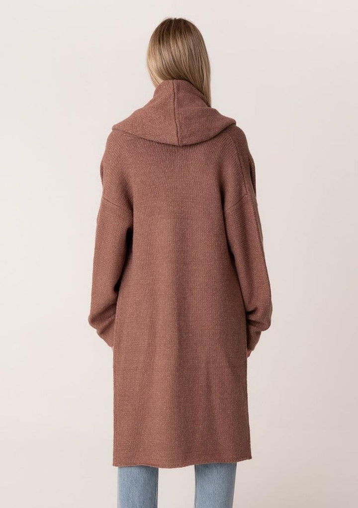 Lovestitch -  Cozy Oversized Two Pocket Hooded Cardigan in Vintage Mauve