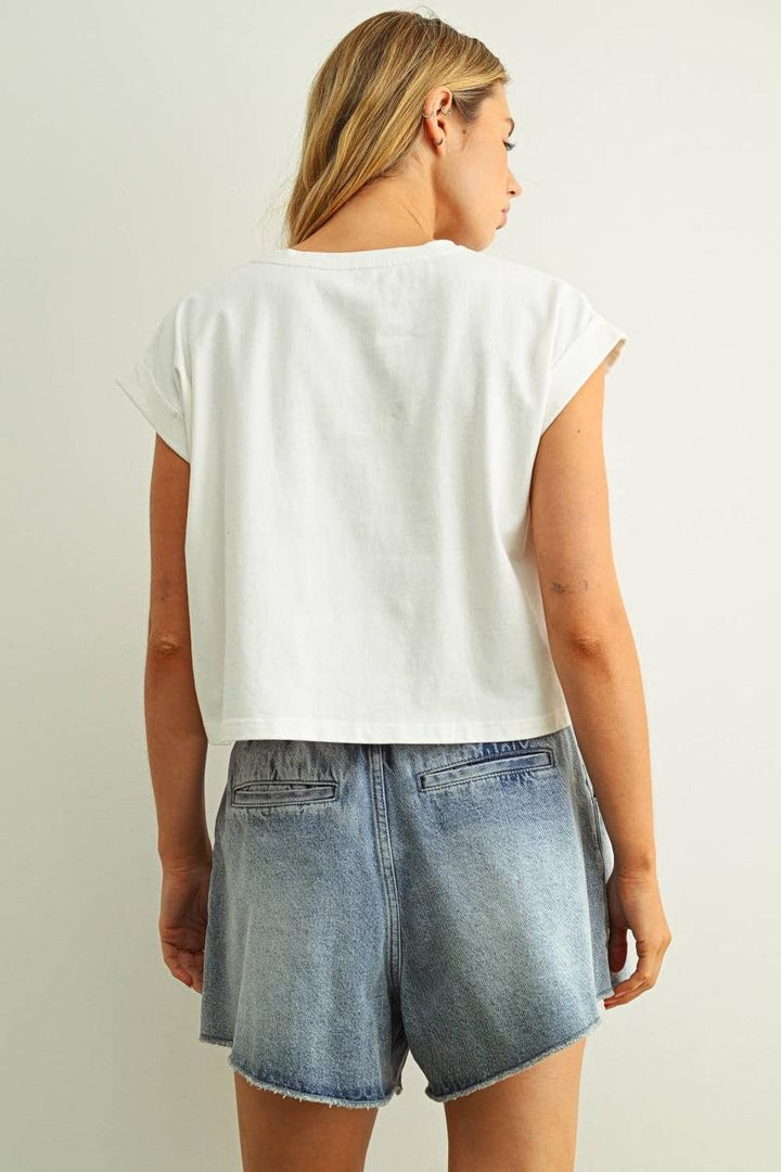 Miou Muse - USA Floral Patchwork Tee in White