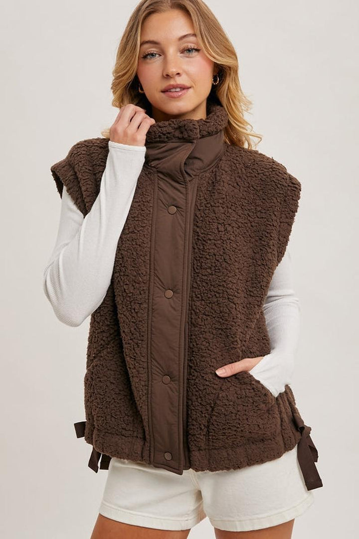 Bluivy - Button Down Mock Neck Fleece Sherpa Vest