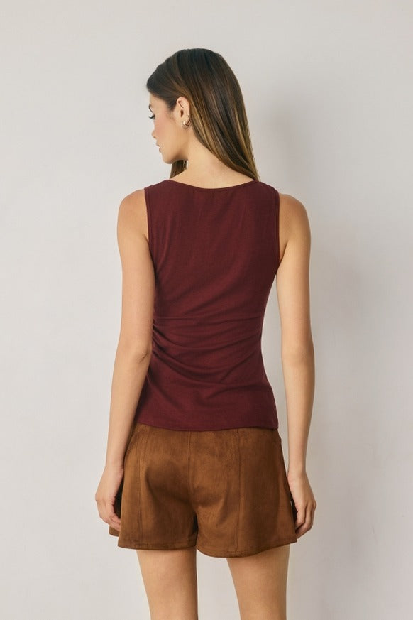 Dress Forum - Ruched Ribbed Knit Slit Tank Top