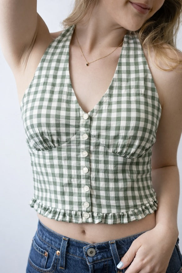 Nectar Clothing - Gingham Halter Button Top