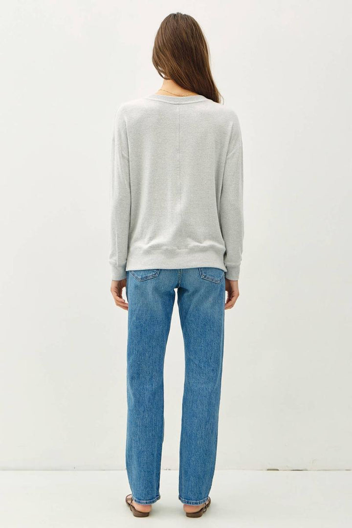 Be Cool - Round Neck Hacci Brushed Pullover Knit Top in Heather Grey
